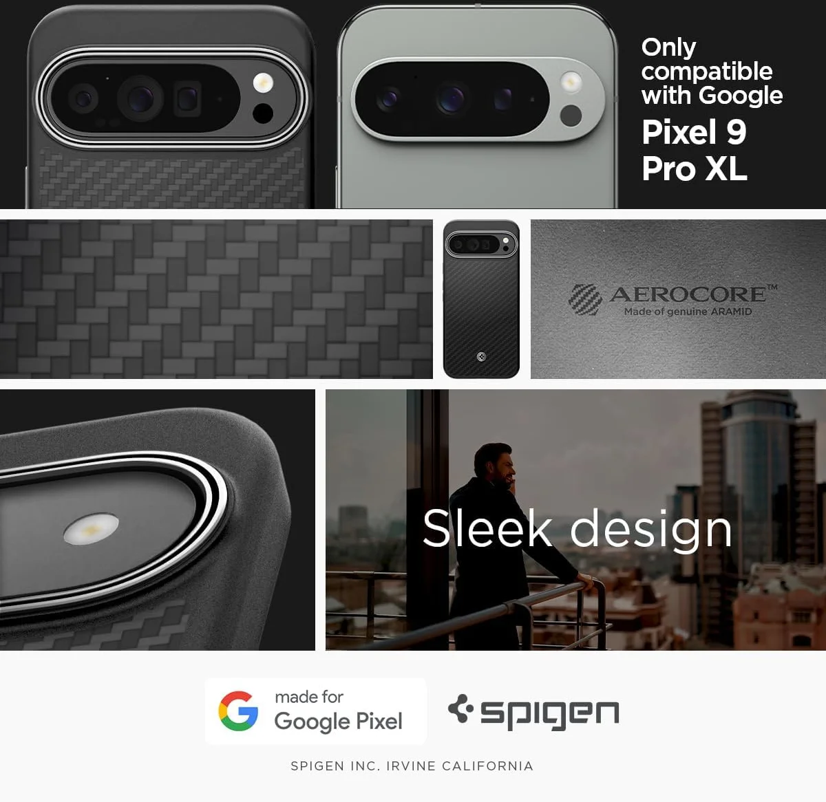 Spigen Enzo Aramid Google Pixel 9 Pro XL Hoesje Aramide Back Cover Zwart afbeelding 4