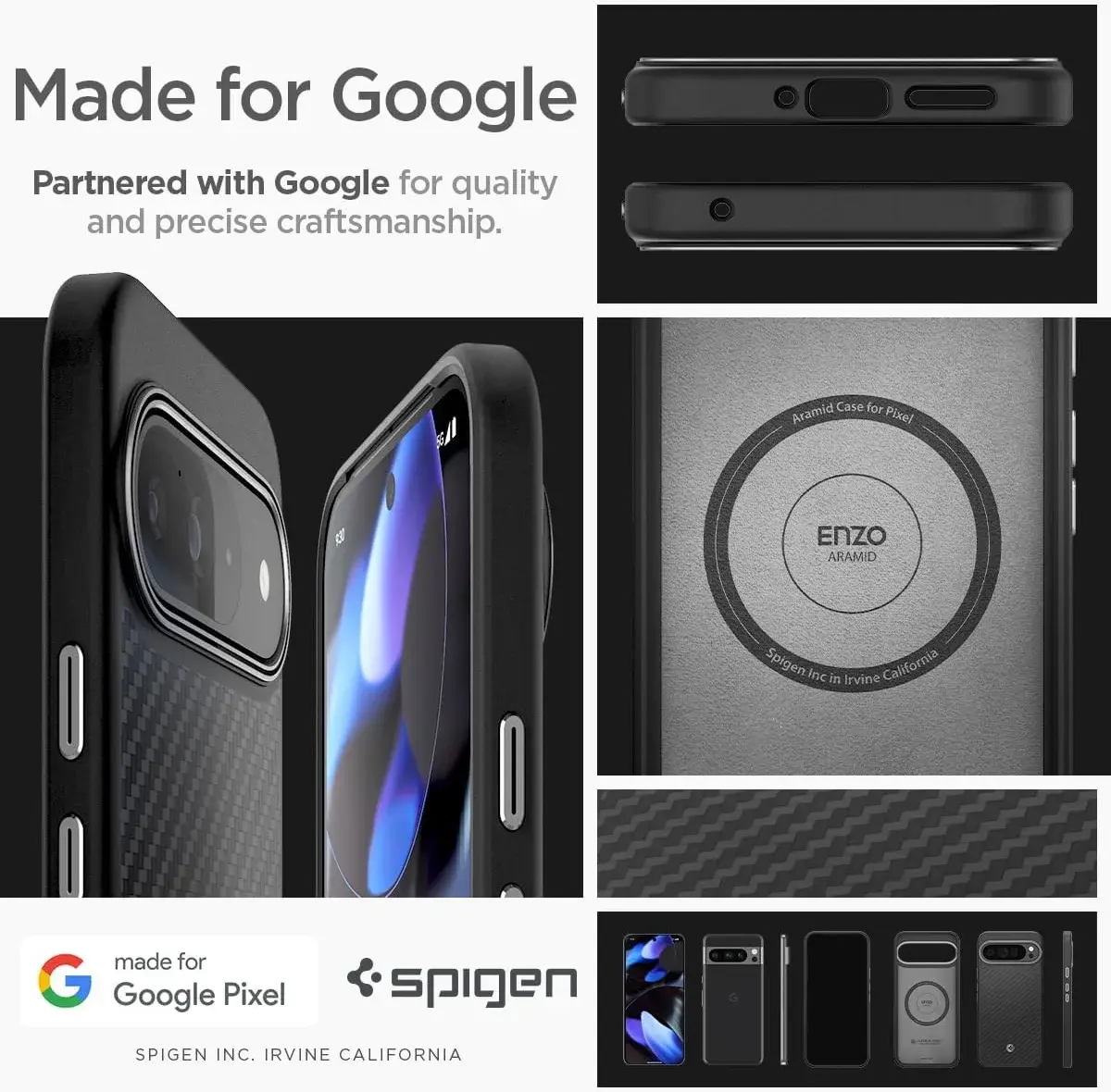 Spigen Enzo Aramid Google Pixel 9 Pro XL Hoesje Aramide Back Cover Zwart afbeelding 6