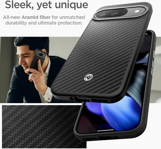 Spigen Enzo Aramid Google Pixel 9 Pro XL Hoesje Aramide Back Cover Zwart afbeelding 7