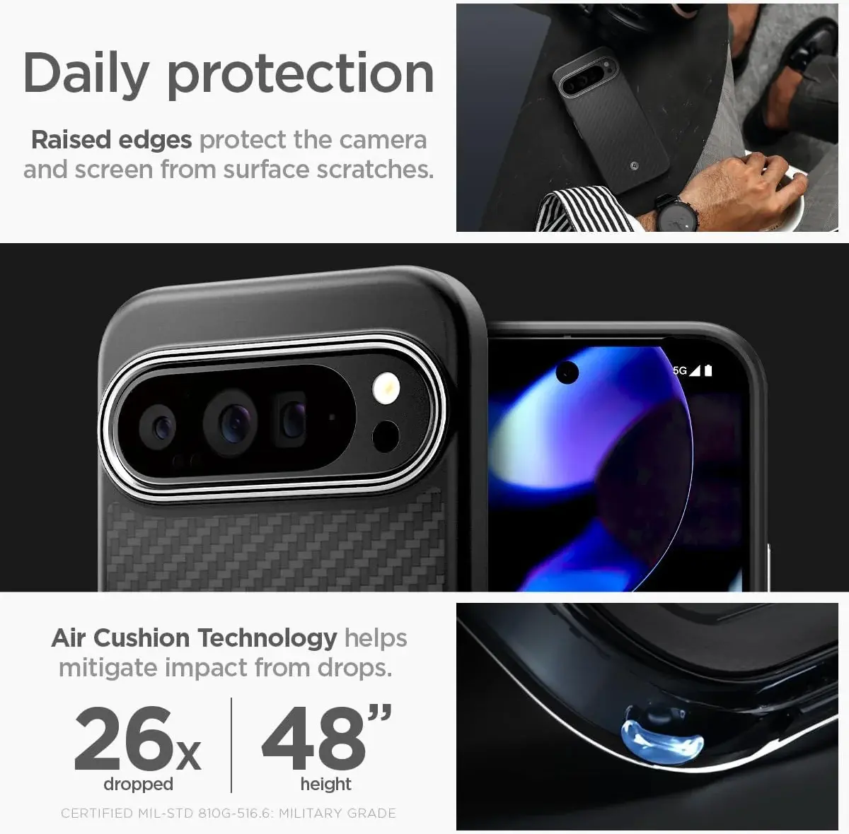 Spigen Enzo Aramid Google Pixel 9 Pro XL Hoesje Aramide Back Cover Zwart afbeelding 8