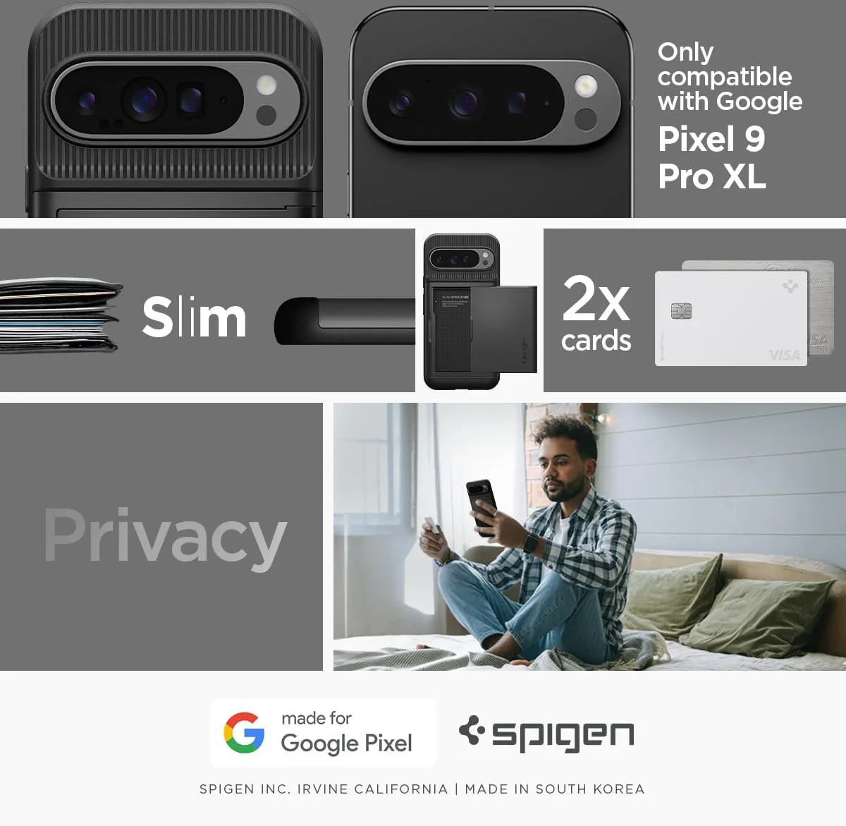 Spigen Slim Armor CS Google Pixel 9 Pro XL Hoesje Back Cover Zwart afbeelding 2