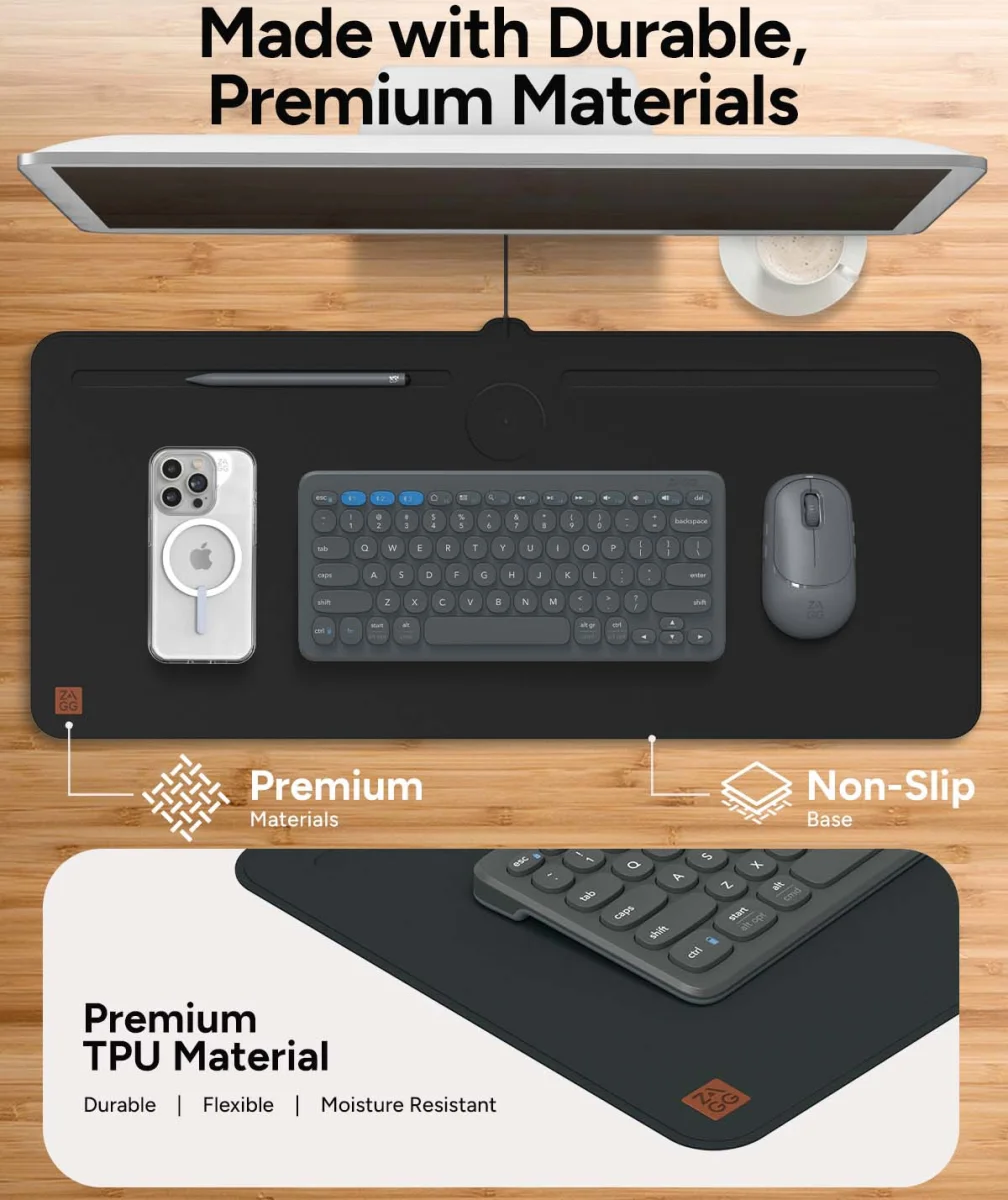 ZAGG Muismat voor Bureau/Kantoor met Draadloze Oplader 10W Zwart afbeelding 3