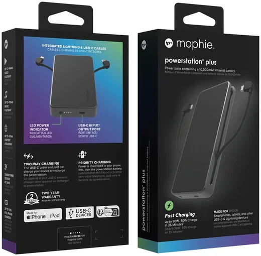 Mophie Powerstation Plus 10.000 mAh Powerbank met USB-C en Lightning Kabel afbeelding 12