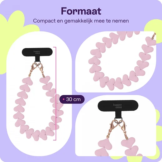 HappyCase Mykonos Universele Hartjes Armband Telefoonkoord (30CM) Roze afbeelding 4