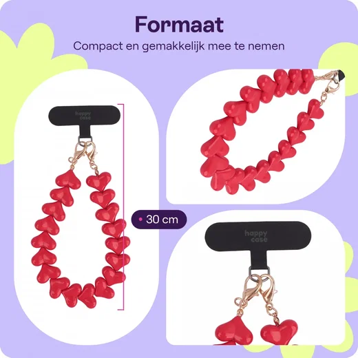 HappyCase Mykonos Universele Hartjes Armband Telefoonkoord (30CM) Rood afbeelding 4