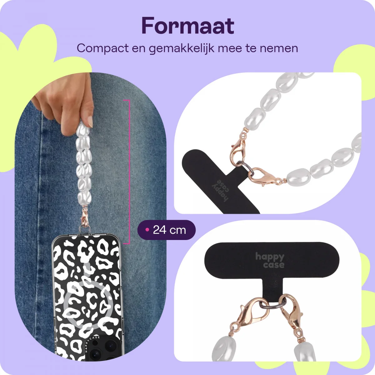 HappyCase Bali Universele Parel Armband Telefoonkoord (24CM) Zilver afbeelding 5