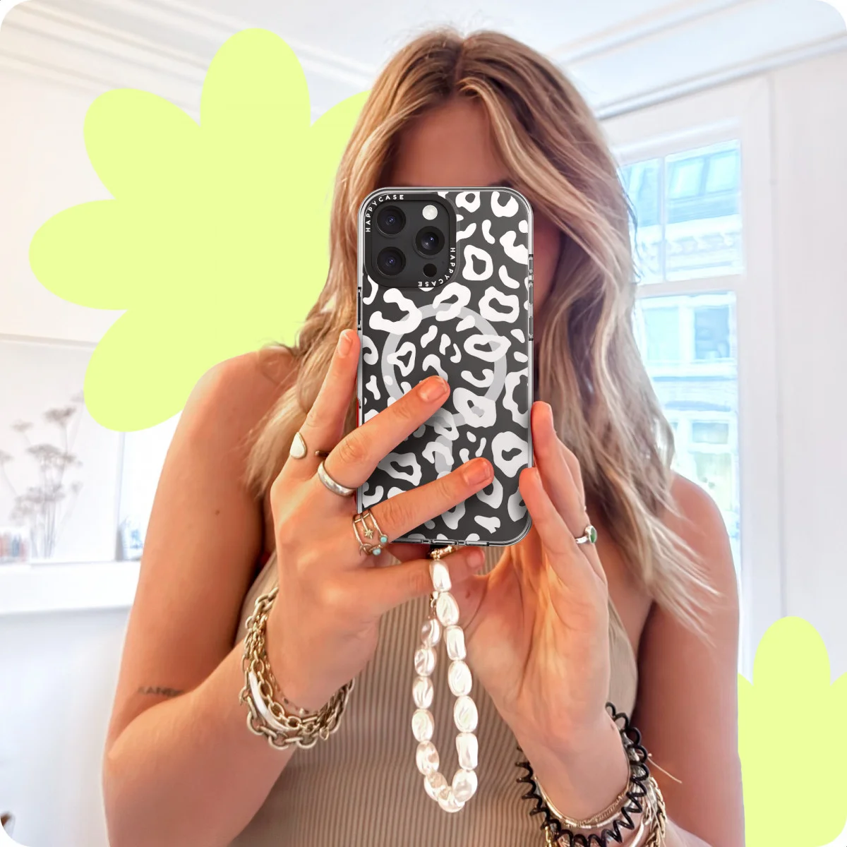 HappyCase Bali Universele Parel Armband Telefoonkoord (24CM) Zilver afbeelding 3