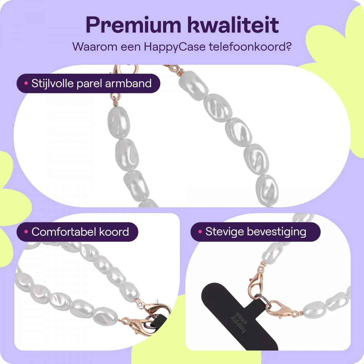 HappyCase Bali Universele Parel Armband Telefoonkoord (24CM) Zilver afbeelding 4