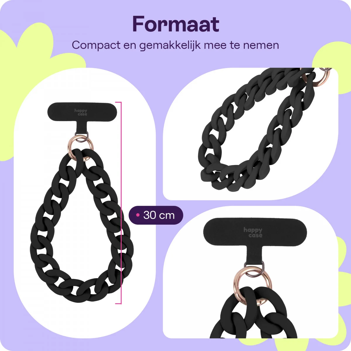 HappyCase Madeira Universele Ketting Armband Telefoonkoord (30CM) Zwart afbeelding 3