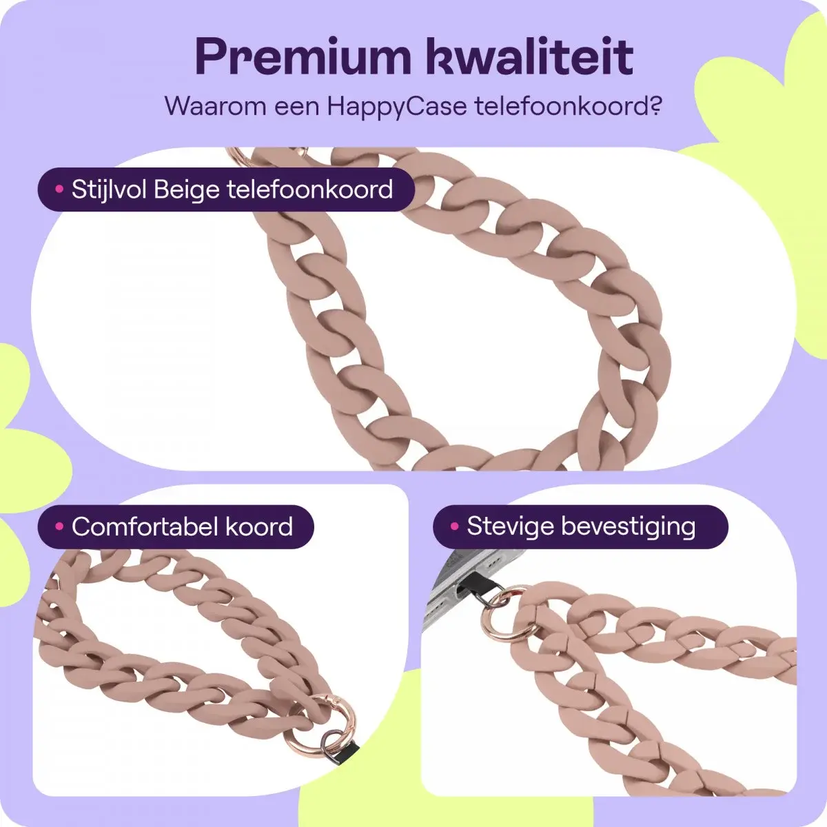 HappyCase Madeira Universele Ketting Armband Telefoonkoord (30CM) Beige afbeelding 2