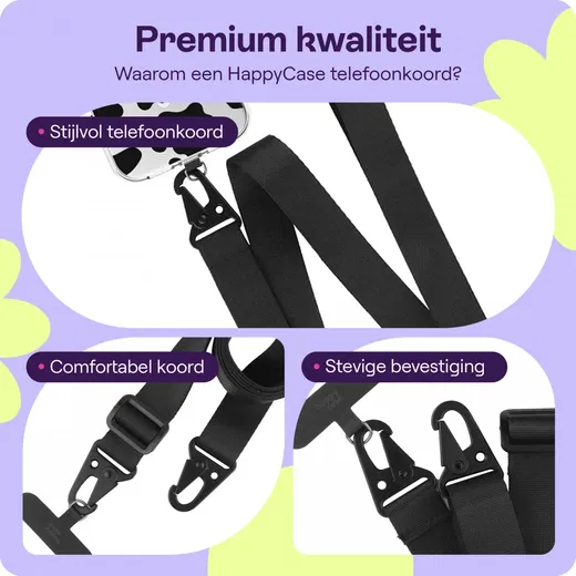 HappyCase Elba Universeel / Verstelbaar Keycord Telefoonkoord (120CM) Zwart afbeelding 2