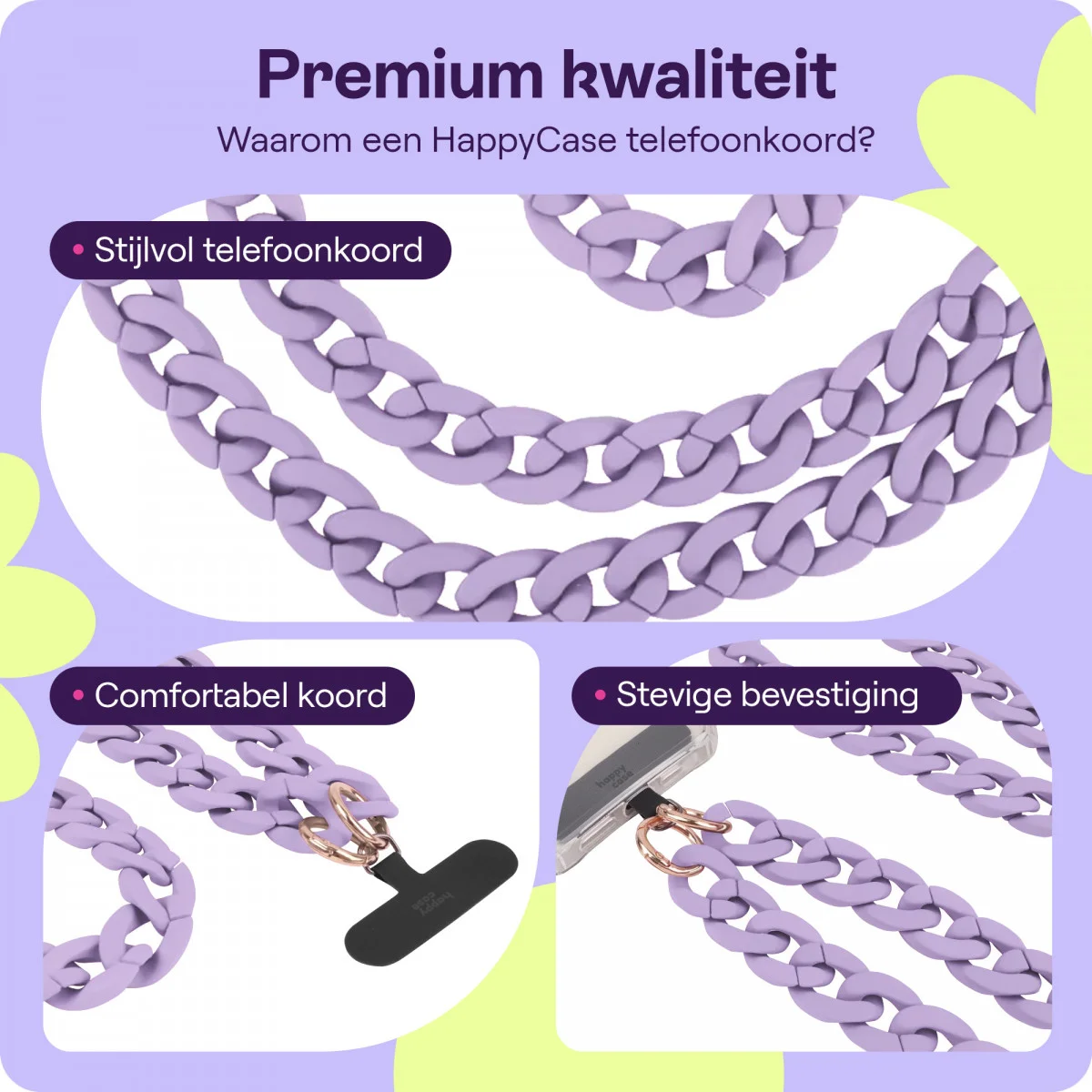 HappyCase Madeira Universele Crossbody Ketting Telefoonkoord (120CM) Paars afbeelding 2