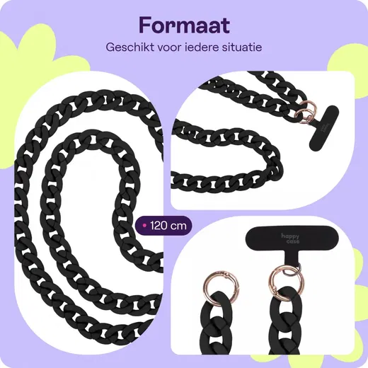 HappyCase Madeira Universele Crossbody Ketting Telefoonkoord (120CM) Zwart afbeelding 3