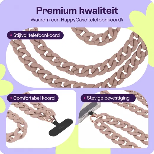 HappyCase Madeira Universele Crossbody Ketting Telefoonkoord (120CM) Beige afbeelding 2