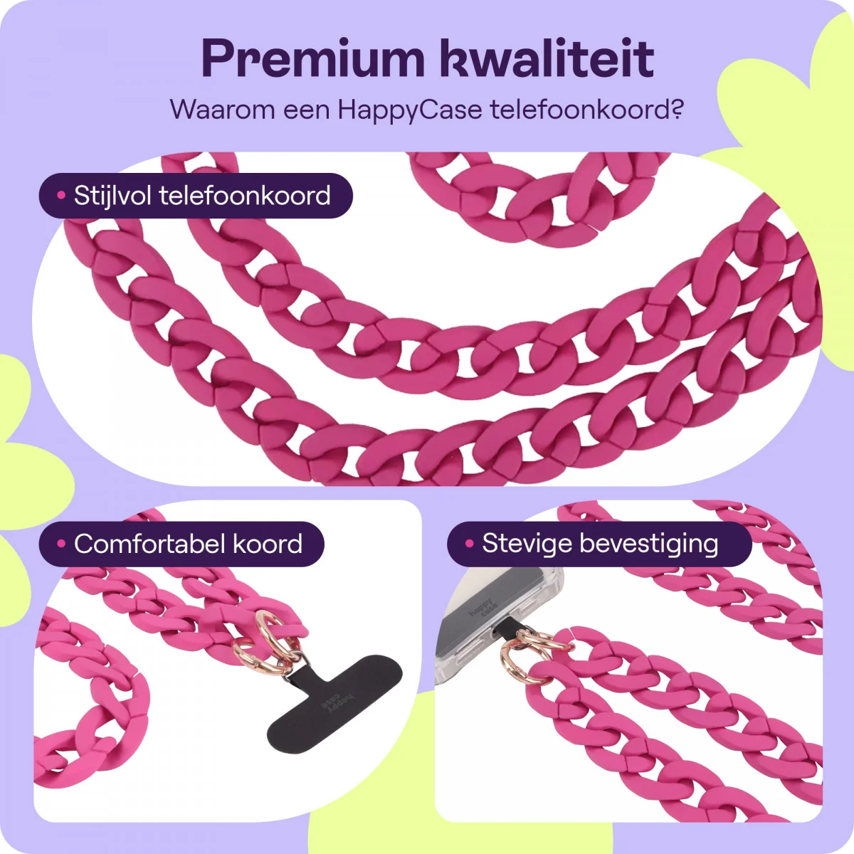 HappyCase Madeira Universele Crossbody Ketting Telefoonkoord (120CM) Roze afbeelding 2