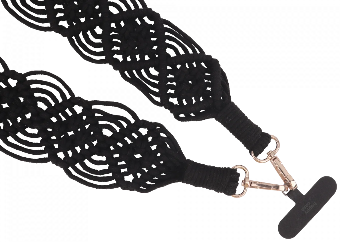 HappyCase Ibiza Universeel Stoffen Crossbody Telefoonkoord (120CM) Zwart afbeelding 11