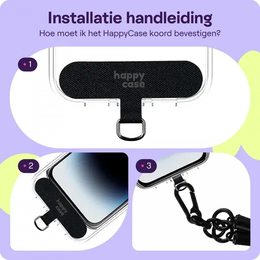 HappyCase Ibiza Universeel Stoffen Crossbody Telefoonkoord (120CM) Zwart afbeelding 4