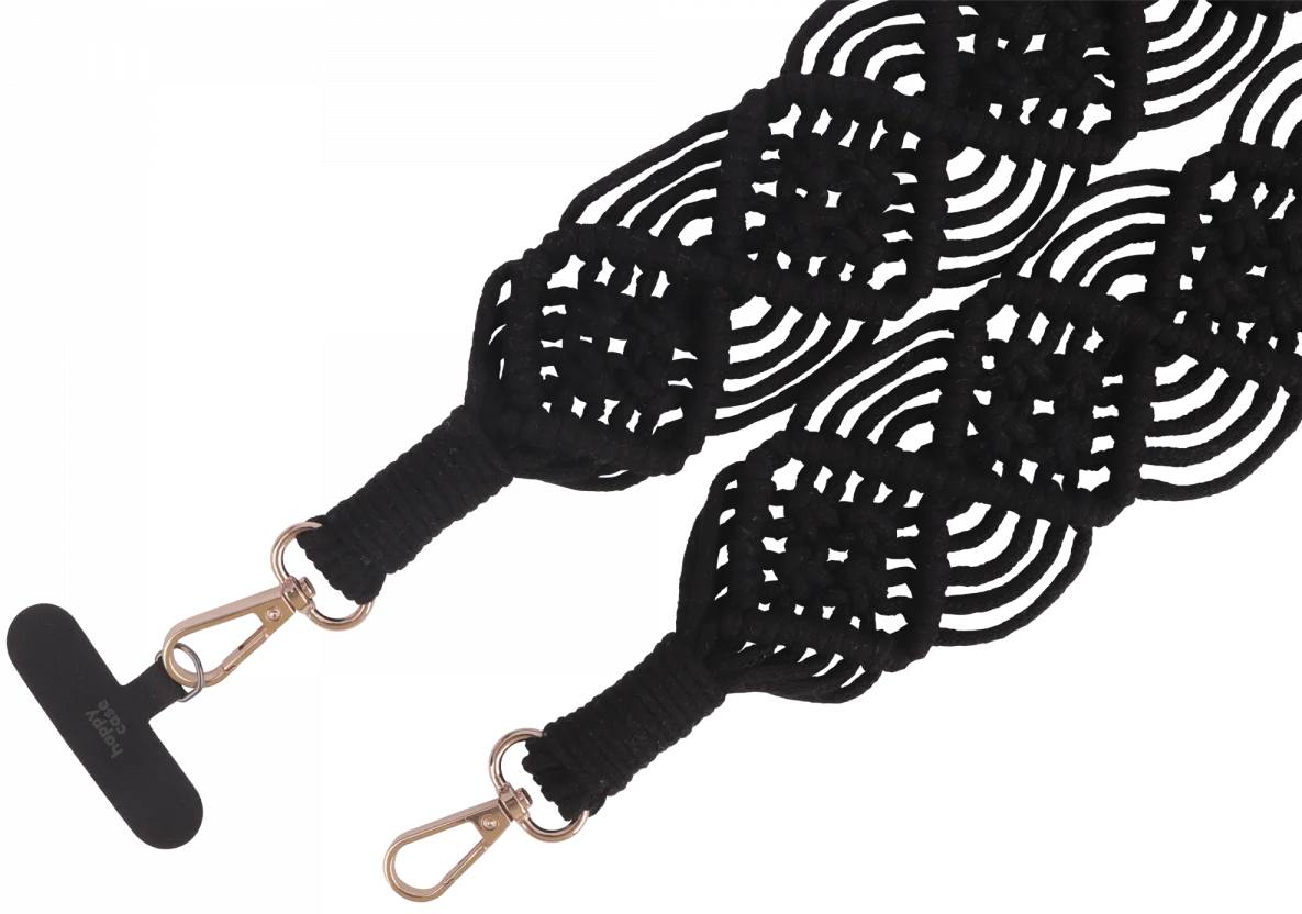 HappyCase Ibiza Universeel Stoffen Crossbody Telefoonkoord (120CM) Zwart afbeelding 9