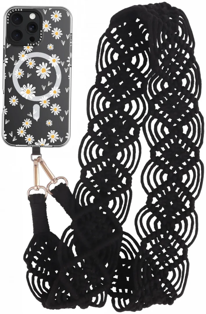 HappyCase Ibiza Universeel Stoffen Crossbody Telefoonkoord (120CM) Zwart afbeelding 1