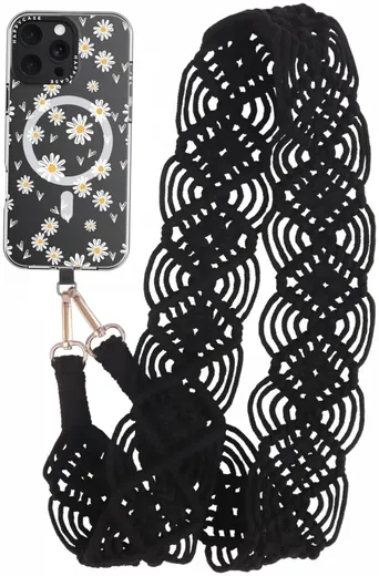 HappyCase Ibiza Universeel Stoffen Crossbody Telefoonkoord (120CM) Zwart afbeelding 1