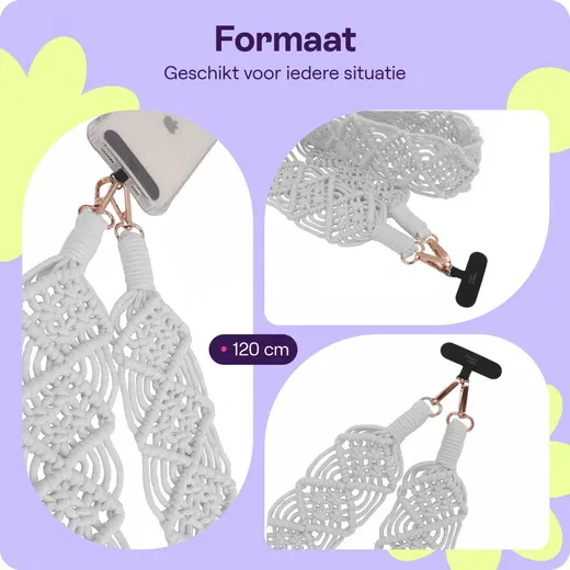 HappyCase Ibiza Universeel Stoffen Crossbody Telefoonkoord (120CM) Wit afbeelding 3