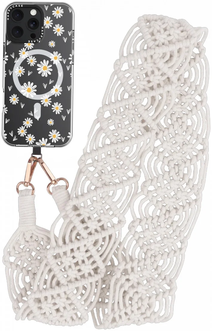 HappyCase Ibiza Universeel Stoffen Crossbody Telefoonkoord (120CM) Wit afbeelding 1