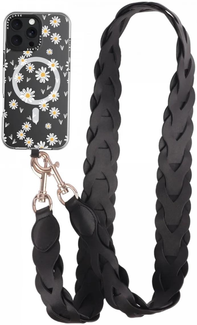 HappyCase Zanzibar Universeel Leren Riem Telefoonkoord (120CM) Zwart afbeelding 1