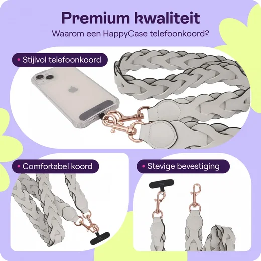 HappyCase Zanzibar Universeel Leren Riem Telefoonkoord (120CM) Beige afbeelding 2