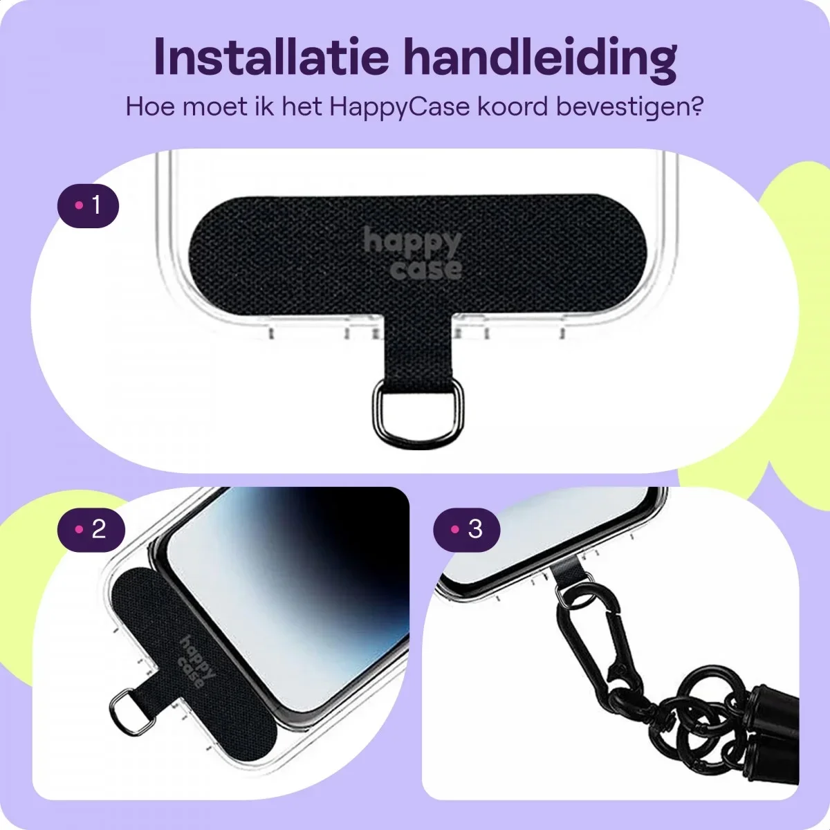 HappyCase Universele Nylon Pad / Houder voor Bevestiging Telefoonkoorden Zwart afbeelding 2