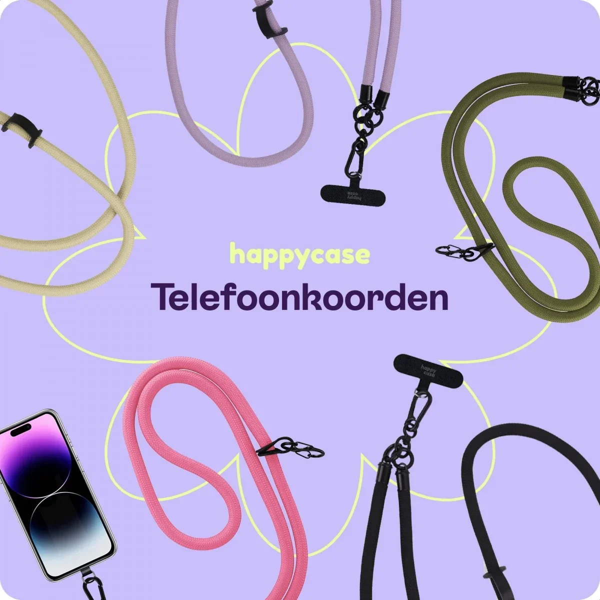 HappyCase Universele Nylon Pad / Houder voor Bevestiging Telefoonkoorden Zwart afbeelding 4