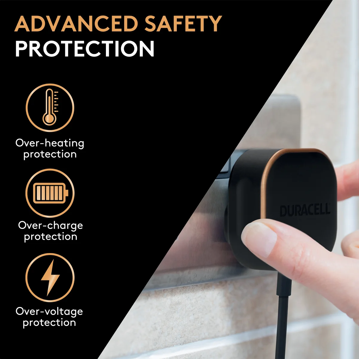 Duracell 12W Wall Fit USB-A Adapter Telefoon/Tablet Oplader 2.4A Zwart afbeelding 5