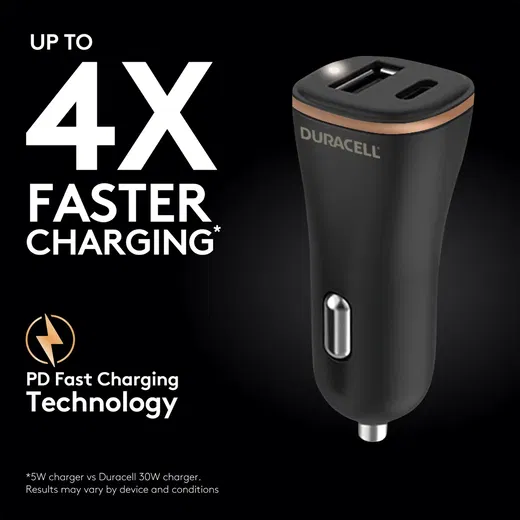 Duracell 27W USB-C en USB-A Power Delivery Autolader Zwart afbeelding 3