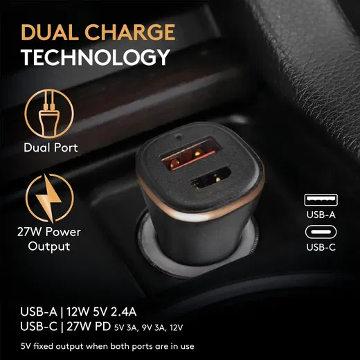 Duracell 27W USB-C en USB-A Power Delivery Autolader Zwart afbeelding 4