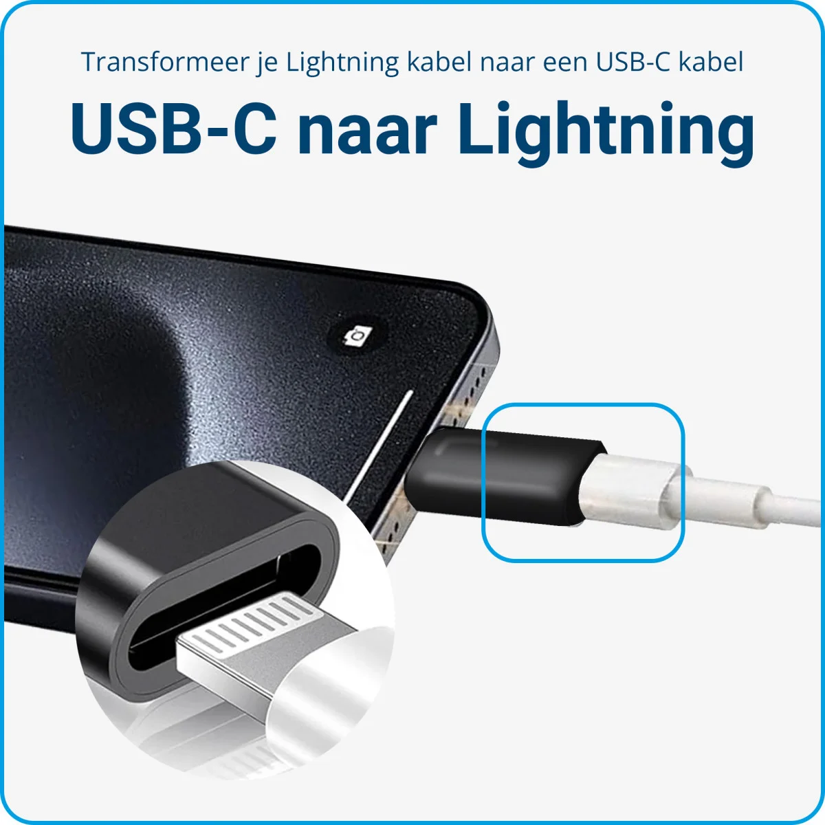 Lightning naar USB - C Adapter 60W voor iPhone 15 / 16 Serie Zwart afbeelding 2