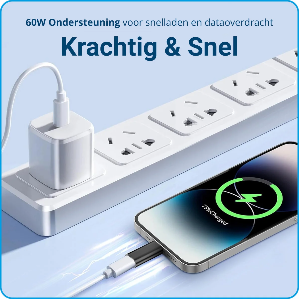 Lightning naar USB - C Adapter 60W voor iPhone 15 / 16 Serie Zwart afbeelding 3