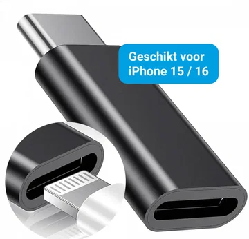 Lightning naar USB - C Adapter 60W voor iPhone 15 / 16 Serie Zwart