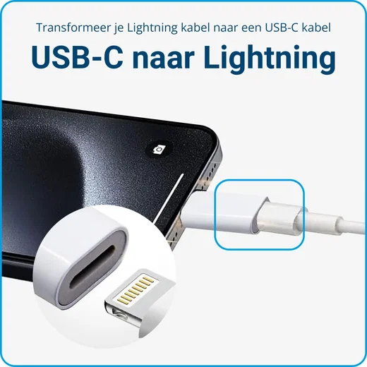Lightning naar USB - C Adapter 60W voor iPhone 15 / 16 Serie Wit afbeelding 2