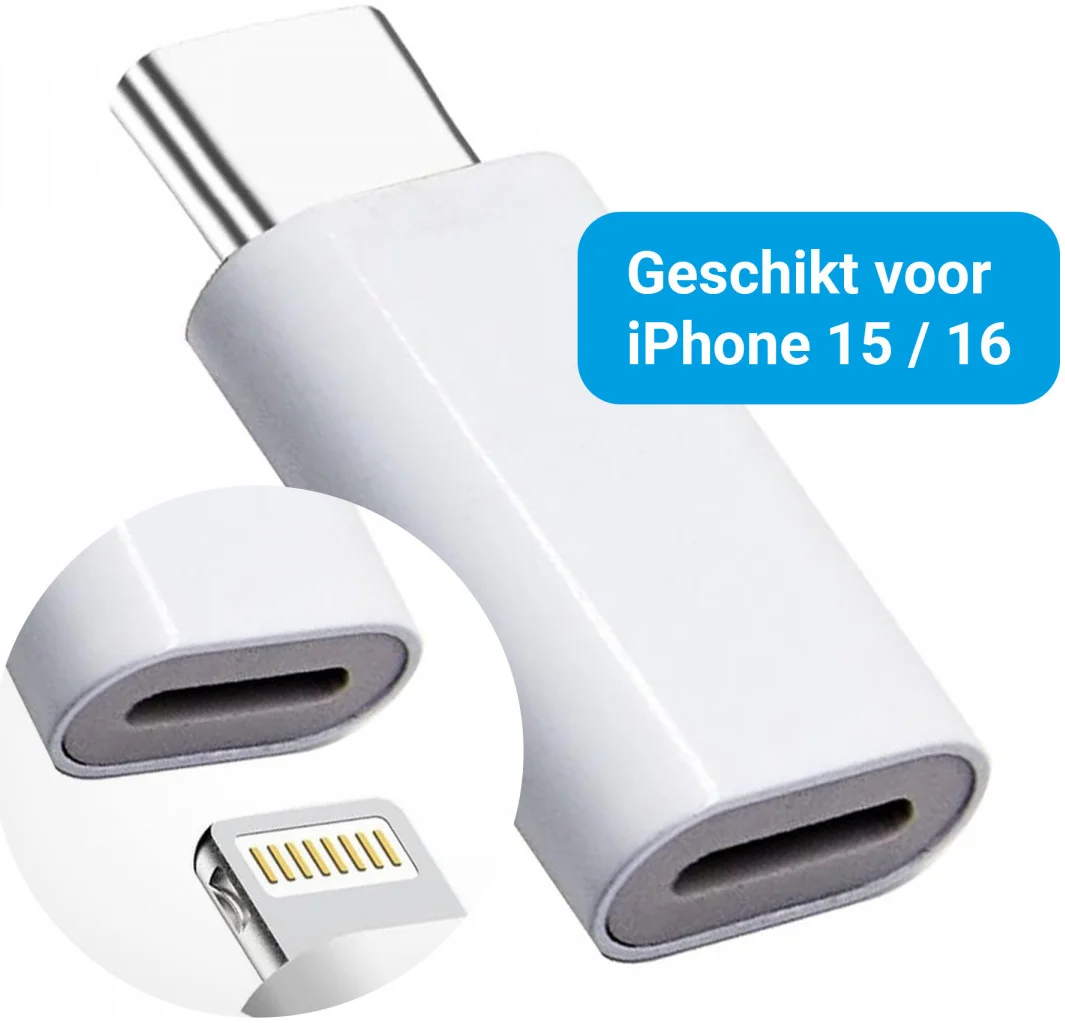 Lightning naar USB - C Adapter 60W voor iPhone 15 / 16 Serie Wit afbeelding 1