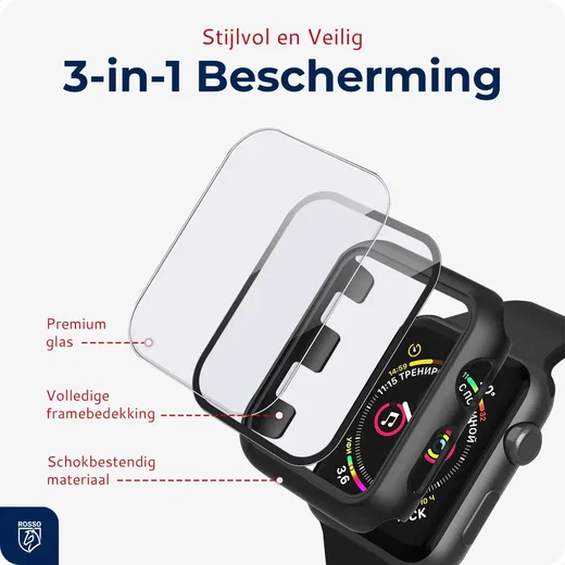 Rosso Apple Watch 4/5/6/SE 40MM Tempered Glass Screen Protector met Hoesje Zwart afbeelding 2