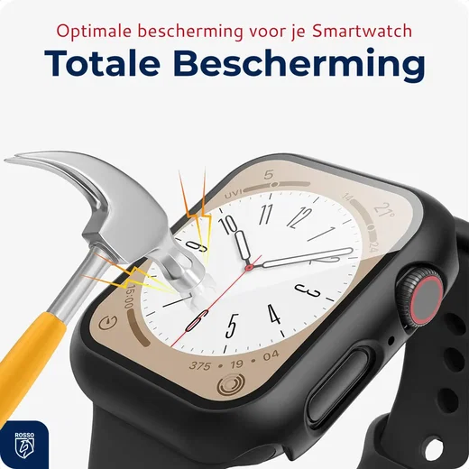 Rosso Apple Watch 45MM Tempered Glass Screen Protector met Hoesje Zwart afbeelding 3