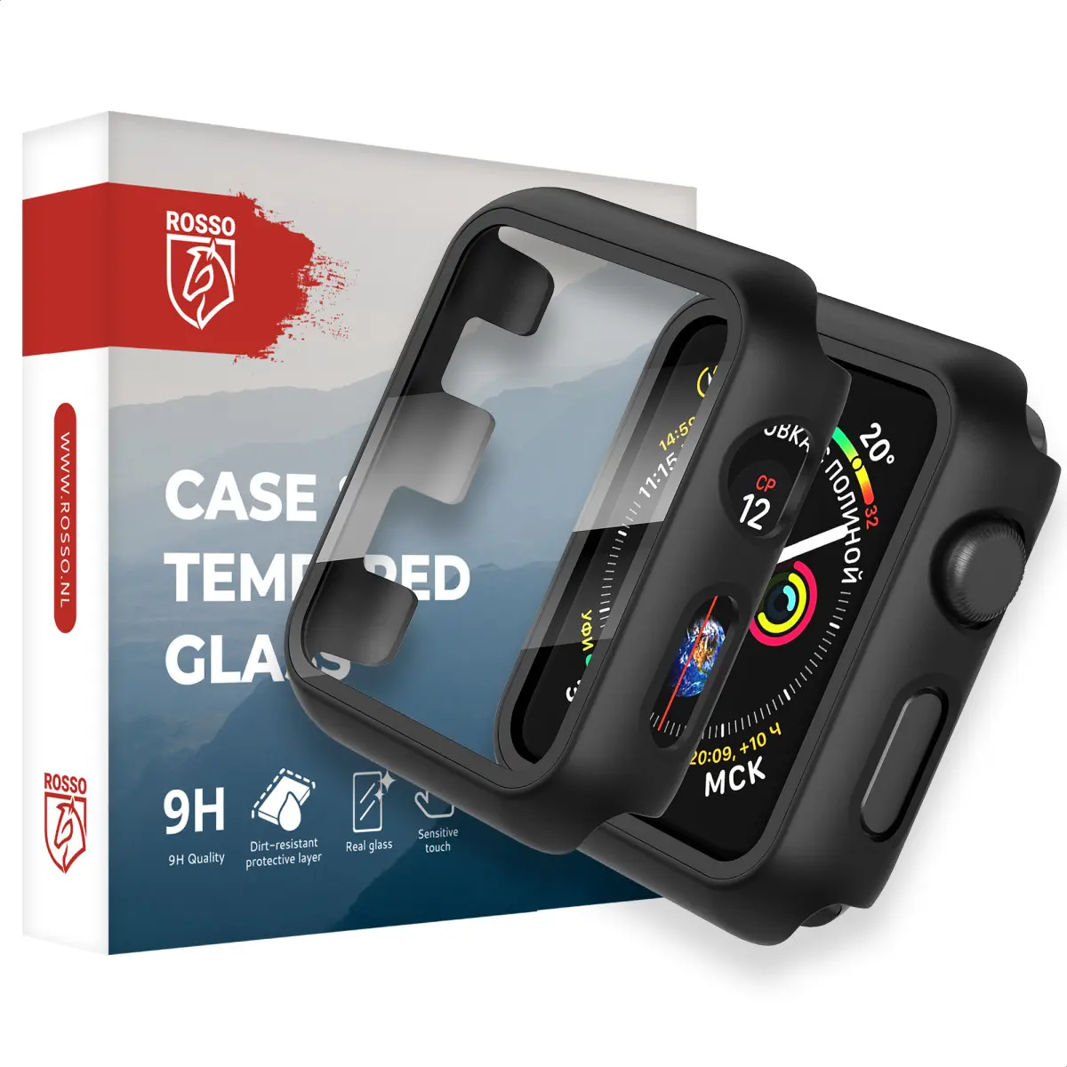 Rosso Apple Watch 45MM Tempered Glass Screen Protector met Hoesje Zwart afbeelding 1