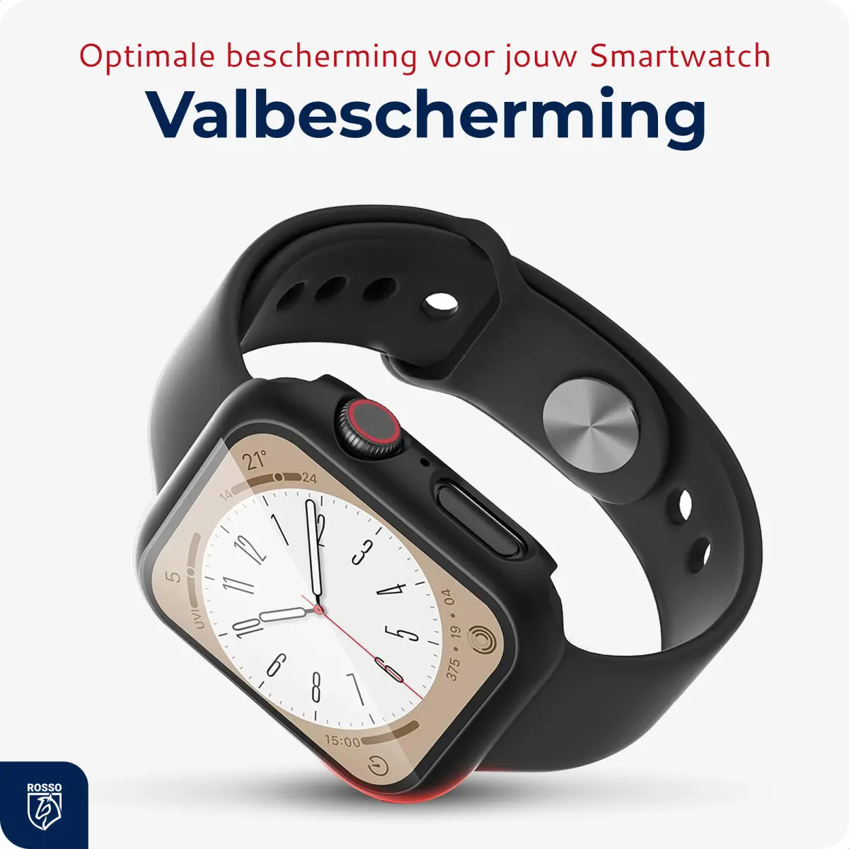 Rosso Apple Watch 45MM Tempered Glass Screen Protector met Hoesje Zwart afbeelding 4