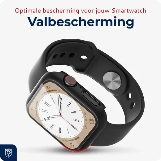 Rosso Apple Watch 45MM Tempered Glass Screen Protector met Hoesje Zwart afbeelding 4