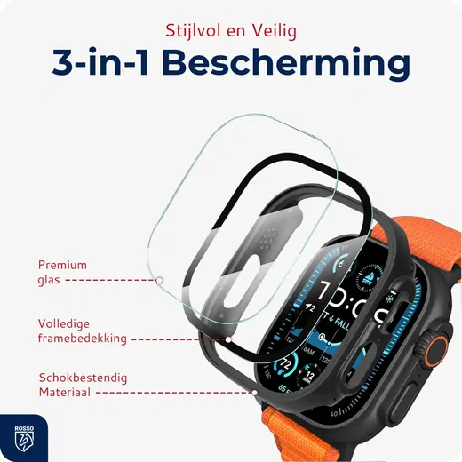 Rosso Apple Watch Ultra 3/2/1 Tempered Glass Screen Protector met Hoesje Zwart afbeelding 2