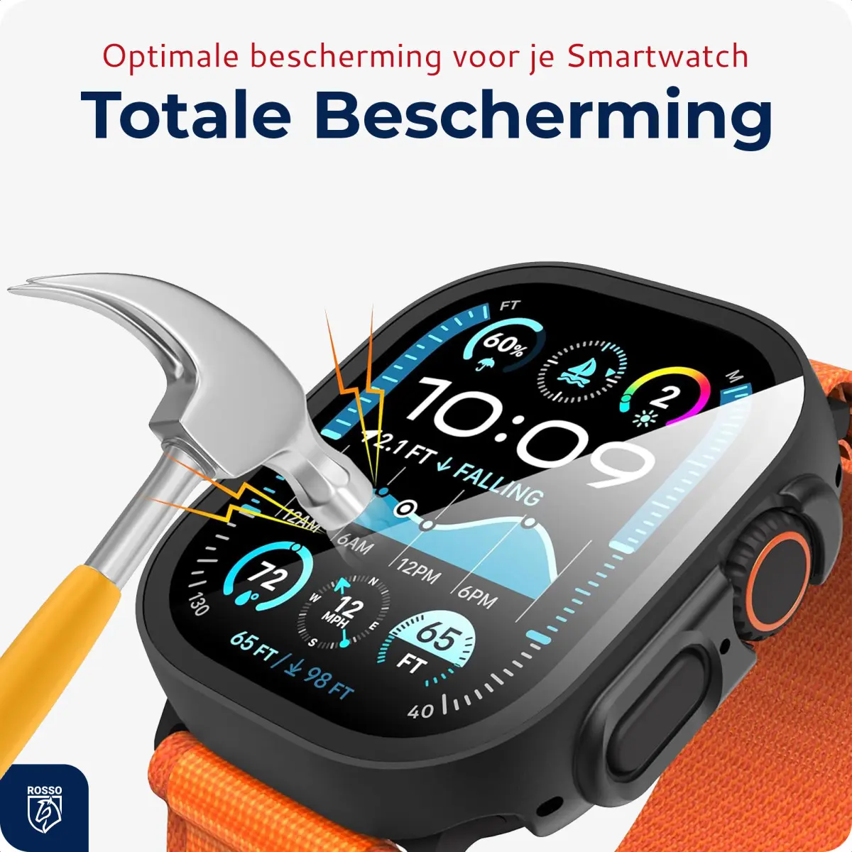 Rosso Apple Watch Ultra 3/2/1 Tempered Glass Screen Protector met Hoesje Zwart afbeelding 4