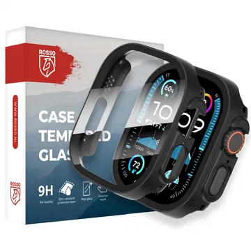 Rosso Apple Watch Ultra 3/2/1 Tempered Glass Screen Protector met Hoesje Zwart