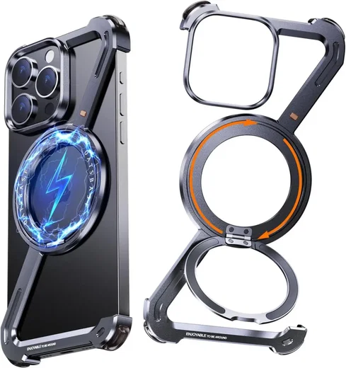 Apple iPhone 16 Pro Max Hoesje Metal Corner Frame Case MagSafe Zwart afbeelding 1