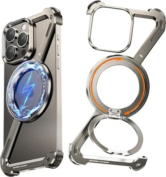 Apple iPhone 16 Pro Hoesje Metal Corner Frame Case MagSafe Titanium