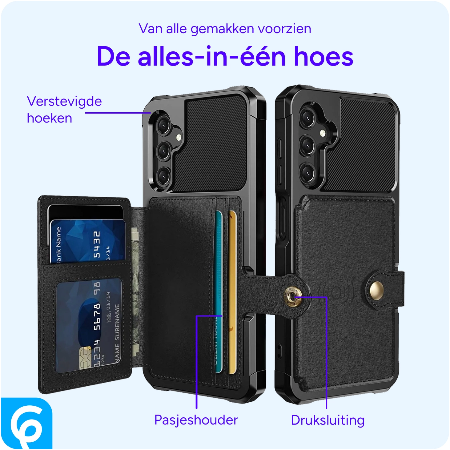 Samsung Galaxy A16 Hoesje 3-in-1 Pasjes Portemonnee Back Cover Zwart afbeelding 6