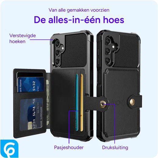 Samsung Galaxy A16 Hoesje 3-in-1 Pasjes Portemonnee Back Cover Zwart afbeelding 6